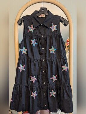 Peach Love California Sequin Stars Collared Dress